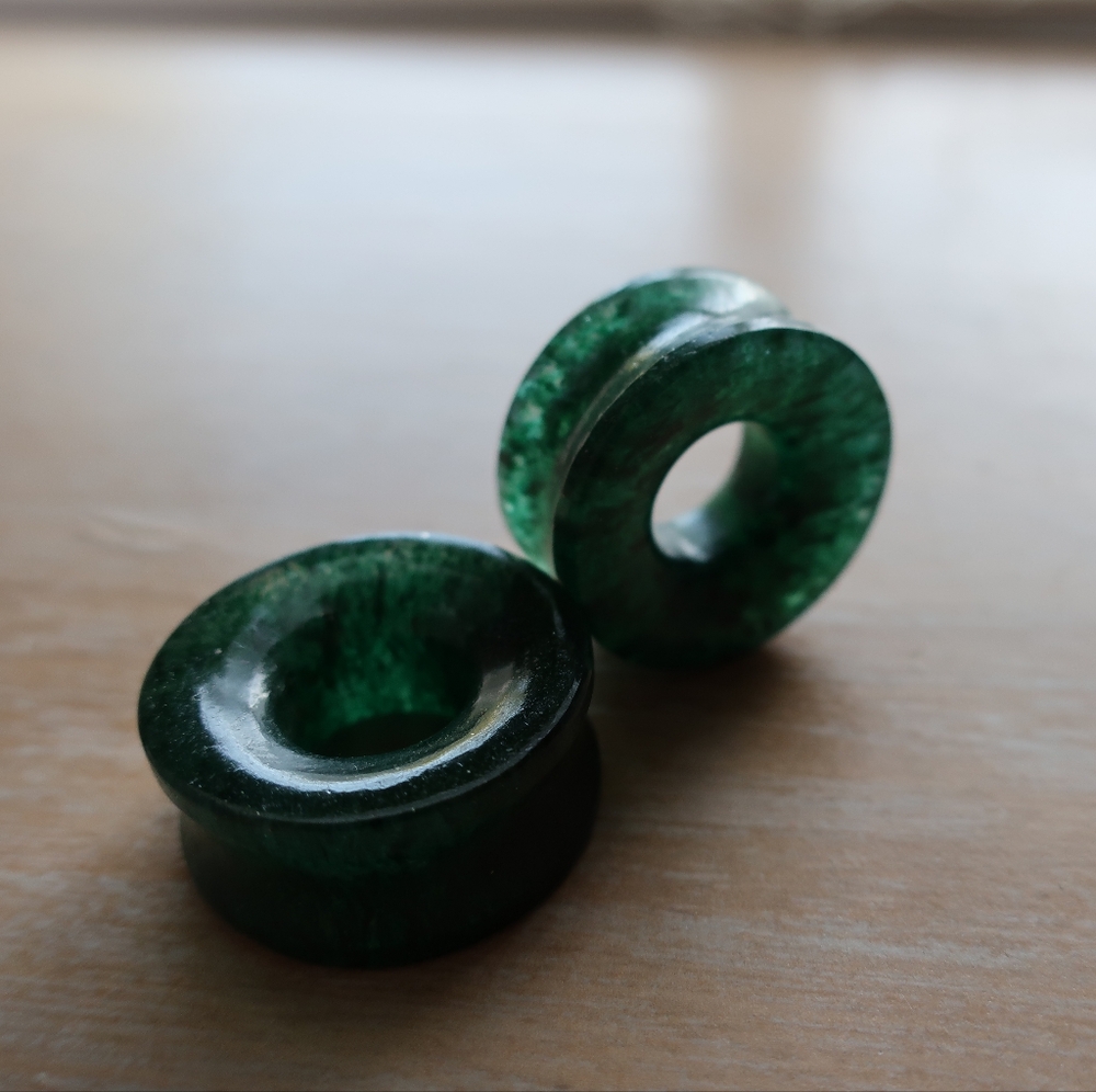New! Dark green aventurine double flare crystal tunnel plugs 27mm or 1 1/16"